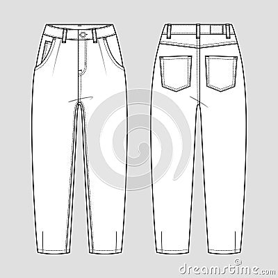 Slouchy jeans. Technical sketch. Vector illustration Vector Illustration