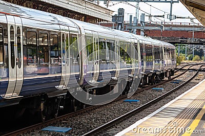 SLOUGH, ENGLAND- 11 September 2022: Elizabeth Line train at Slough train station Editorial Stock Photo