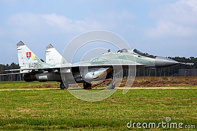 Slovak Air Force MiG-29 Fulcrum fighter jet on the tarmac of Kleine-Brogel Air Base. Belgium - September 13, 2014 Editorial Stock Photo