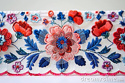 Slovak folk embroidery in red and blue Stock Photo