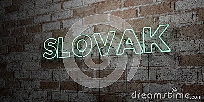 SLOVAK - Glowing Neon Sign on stonework wall - 3D rendered royalty free stock illustration Cartoon Illustration