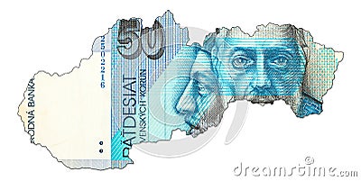 50 slovak koruna bank note obverse in shape of slovakia Stock Photo