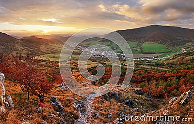 Slovakia countryside - Autumn mountain panorama - Nice village O Stock Photo