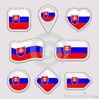 Slovakia flag vector set. Slovak flags stickers collection. Isolated geometric icons. National symbols badges. Web Vector Illustration