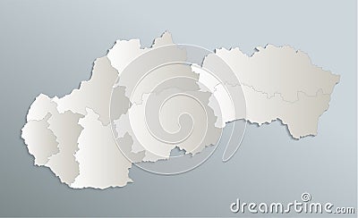 Slovakia map, administrative division Slovak Republic, blue white card paper 3D blank Vector Illustration