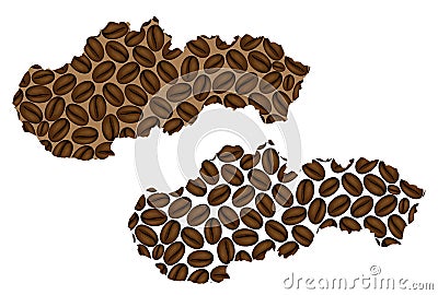 Slovakia - map of coffee bean Vector Illustration