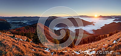 Slovakia mountain peak Osnica at sunrise - autumn panorama Stock Photo