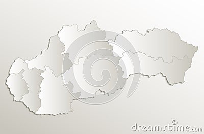 Slovakia Republic map separate region individual blank card paper 3D natural raster Stock Photo