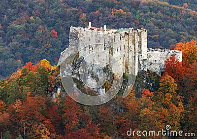 Slovakia - ruin of castle Uhrovec at nice auumn sunset landscape Stock Photo