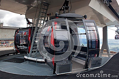 SLOVAKIA, TATRANSKA LOMNICA - MAY 09: Modern cableway in High Tatras. Editorial Stock Photo