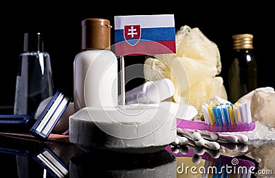 Slovakian flag in the soap with all the products for the people Stock Photo