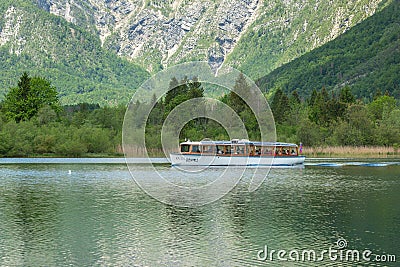 Lake Bohinj and Ukanc village in Triglav national park, Slovenia Editorial Stock Photo