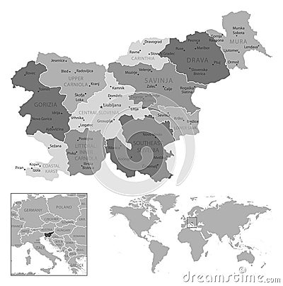 Slovenia - highly detailed black and white map. Vector Illustration