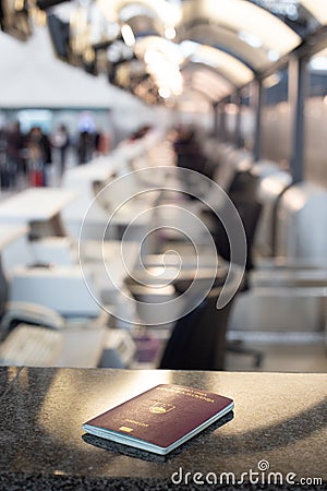 Slovenian passport vaiting for inspection on airport bording crossing check.Travel concept. Stock Photo