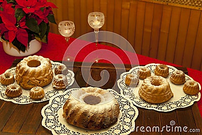 Slovenian Potica, Roll with wallnuts, almonds, rosinsâ€¦ Stock Photo