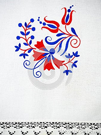 Slovenian tablecloth embroidery Stock Photo