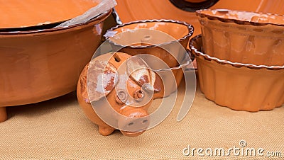 Slovenian traditional colored pottery sold at handicraft market Stock Photo