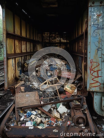 A slovenly bin crammed with the broken pieces of an abandoned dream.. AI generation Stock Photo