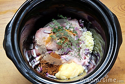 Slow cooker or crockpot meal ready for cooking Stock Photo