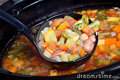 Slow cooker vegetable soup Stock Photo