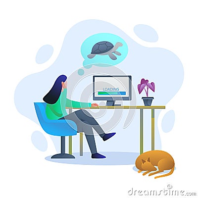 Slow loading internet connection, Lazy internet connection gradient vector illustration , Slow loading internet connection vector Cartoon Illustration