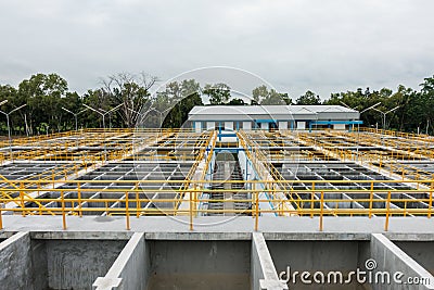 Slow mixing Flocculation and Sedimentation tank in Conventional Water Treatment Plant Stock Photo