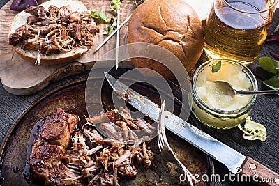 Slow roasted pulled pork sandwich Stock Photo