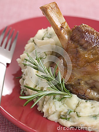 Slow Roasted Shank of Spring Lamb with Champ Stock Photo