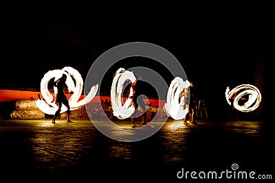 Slow shutter speed of fire show. Stock Photo