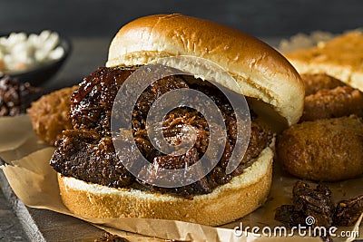 Slow Smoked Brisket Burnt Ends Sandwich Stock Photo