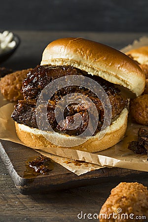 Slow Smoked Brisket Burnt Ends Sandwich Stock Photo