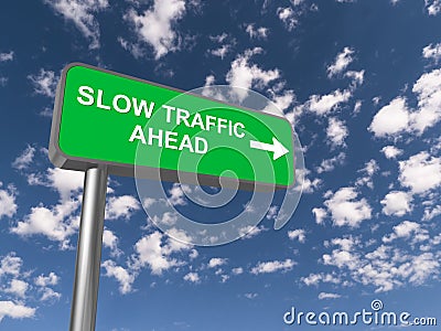 Slow traffic ahead sign Stock Photo