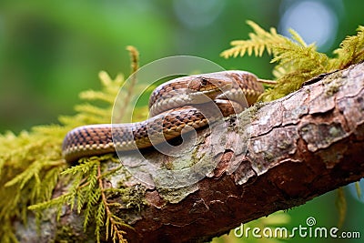 slow worm curled around a tree branch Stock Photo