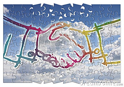 Slowly build an agreement and peace - concept in shape of puzzle Stock Photo