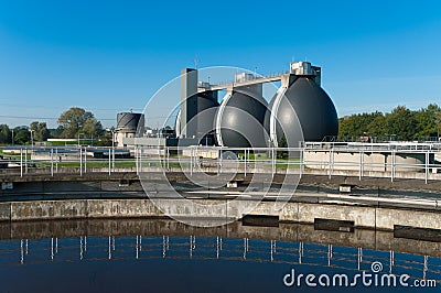 Sludge digestion tanks Stock Photo