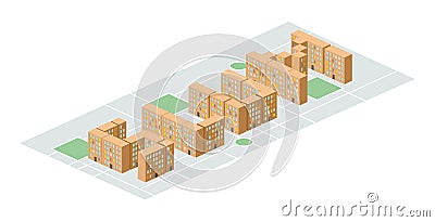 Slum district. Isometric city buildings. Yard among houses. Vec Vector Illustration