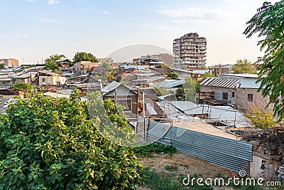 Armenia, Yerevan, September 2021. View of the urban slums in the city center. Editorial Stock Photo