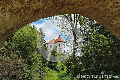 Beautiful old castle of Ozalj revealed under the stone arch Editorial Stock Photo