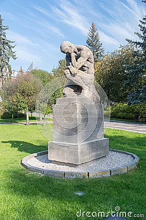 Sculpture Humiliated at square of the first inhabitants of Slupsk Editorial Stock Photo