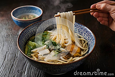 Slurp worthy udon noodles, a taste of Japans culinary tradition Stock Photo