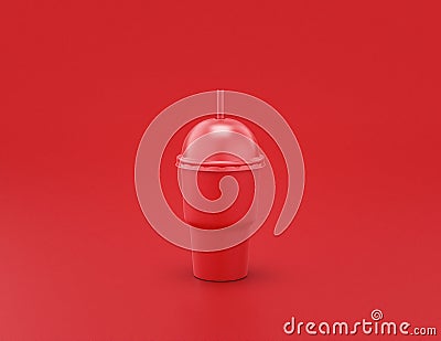 Slurpee cup shiny red plastic slurpy caffee container in red background, flat colors, single color, 3d rendering Stock Photo