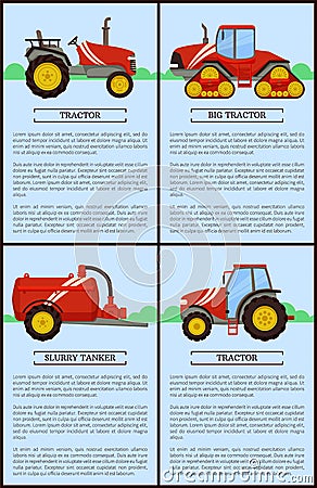 Slurry Tanker and Tractors Vector Illustration Vector Illustration