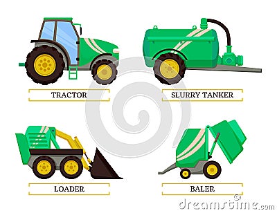 Slurry Tanker and Tractor Set Vector Illustration Vector Illustration