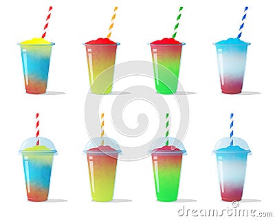 Slush Slushy Ice Drink Frozen Fruit Drink in Plastic Cup Vector Illustration