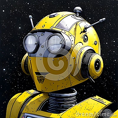Sly yellow android robot Stock Photo