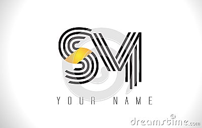 SM Black Lines Letter Logo. Creative Line Letters Vector Templat Vector Illustration