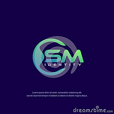 SM Initial letter circular line logo template vector with gradient color blend Vector Illustration