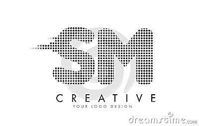 SM S M Letter Logo with Black Dots and Trails. Vector Illustration