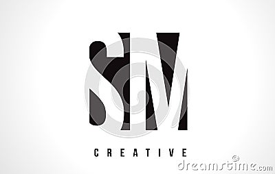 SM S M White Letter Logo Design with Black Square. Vector Illustration