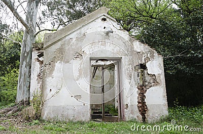 Small abandoned building without door or roof Editorial Stock Photo